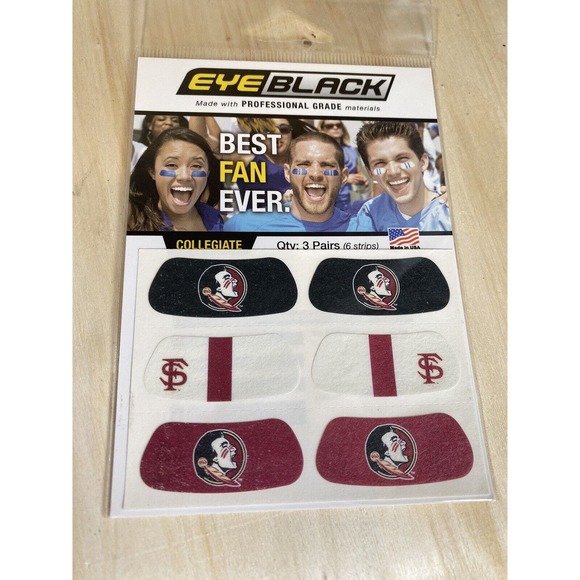 Florida State Seminoles Collegiate Eye Black Multi Pair Pack 4 Styles Peel Stick - Picture 1 of 7
